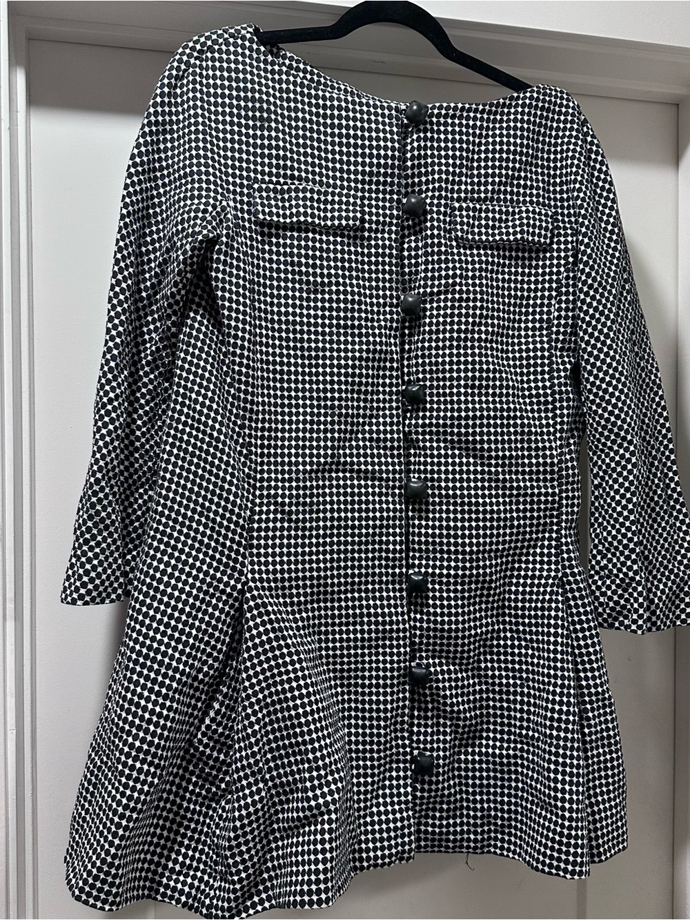 Black & White Patterned Long-Sleeve Peacoat